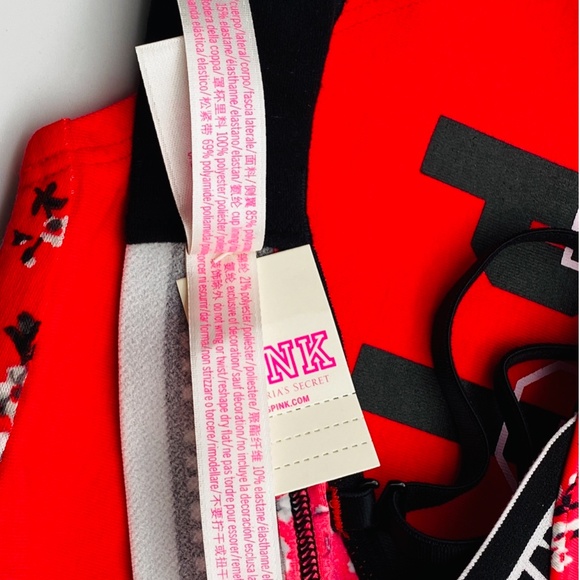 Victoria's Secret PINK NEW RARE BRA 36B AND BIKINI (M) SET RED/BLACK FLORAL - Picture 9 of 10